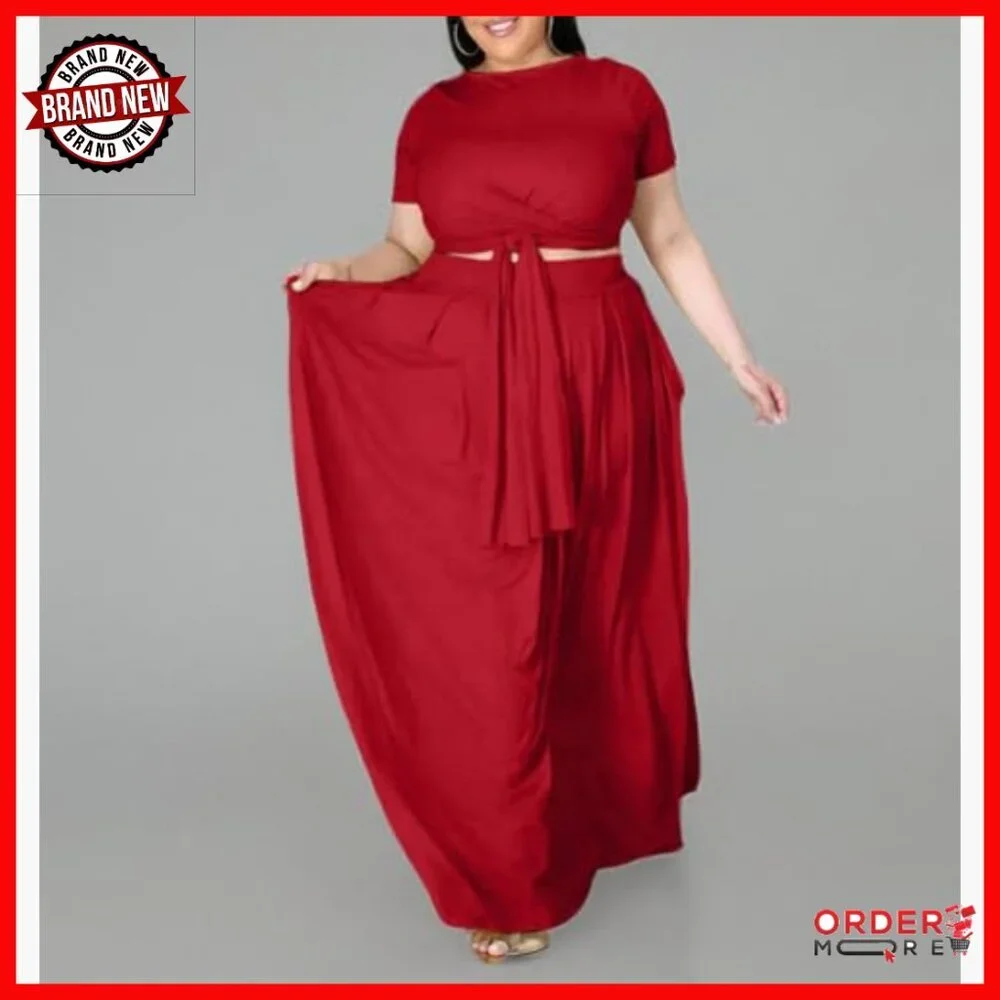 Plus Size 2 Piece Dress Set Polyester Crop Top Maxi Skirt Boho - Picture 6 of 6